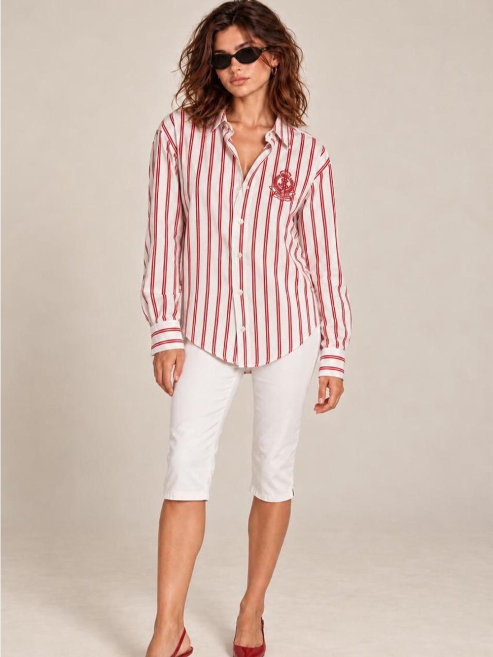 Ralph Lauren Women's Red & White Striped Button-Down Shirt